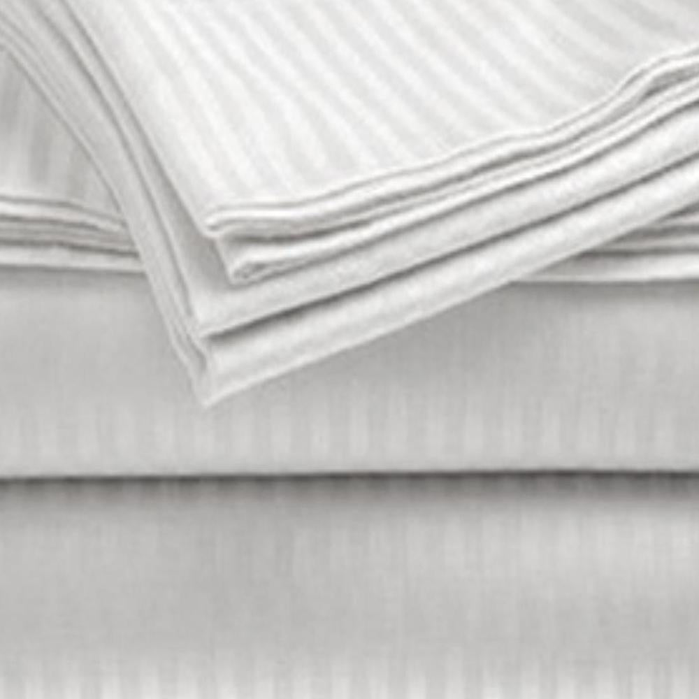 Embossed 1800 Series Wrinkle Resistant Stripe All Season Bed Sheet Set White by