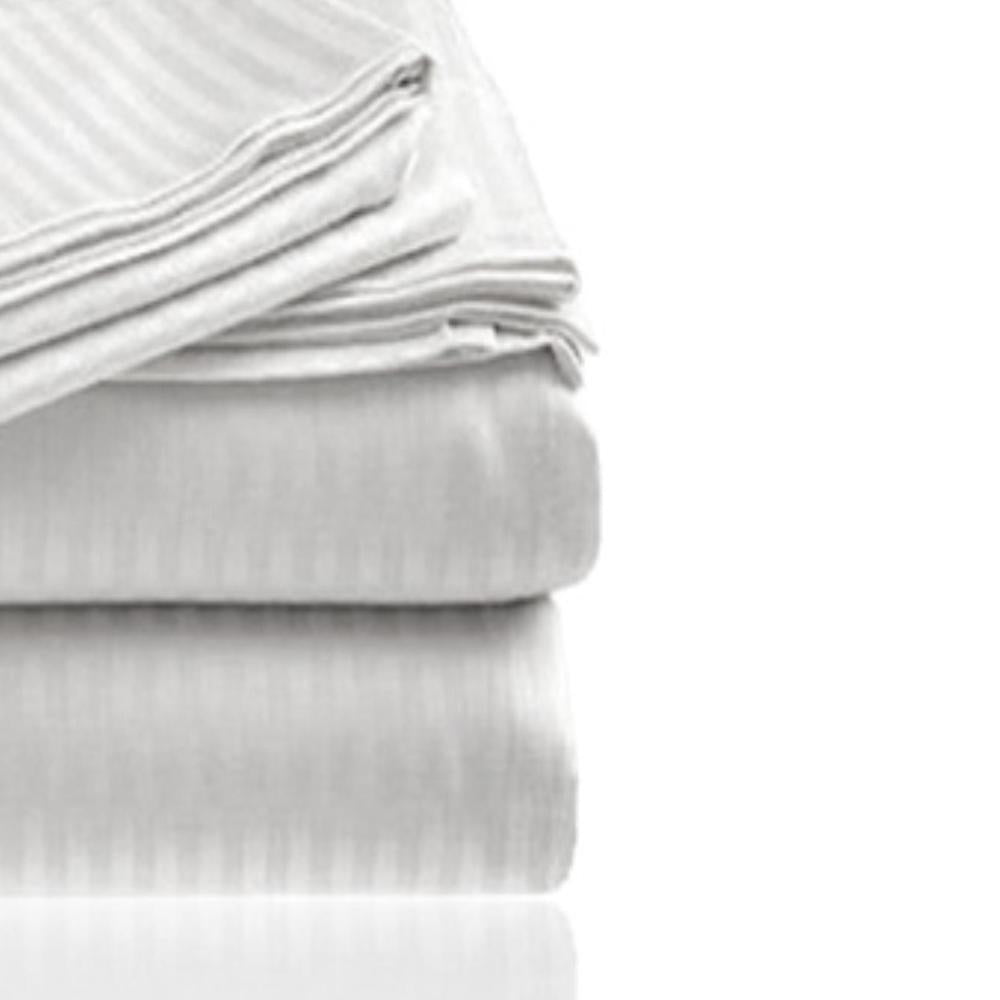 Embossed 1800 Series Wrinkle Resistant Stripe All Season Bed Sheet Set White by
