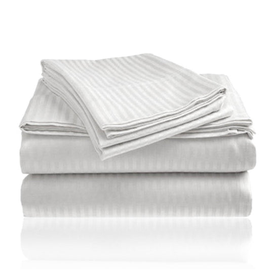 Embossed 1800 Series Wrinkle Resistant Stripe All Season Bed Sheet Set White by