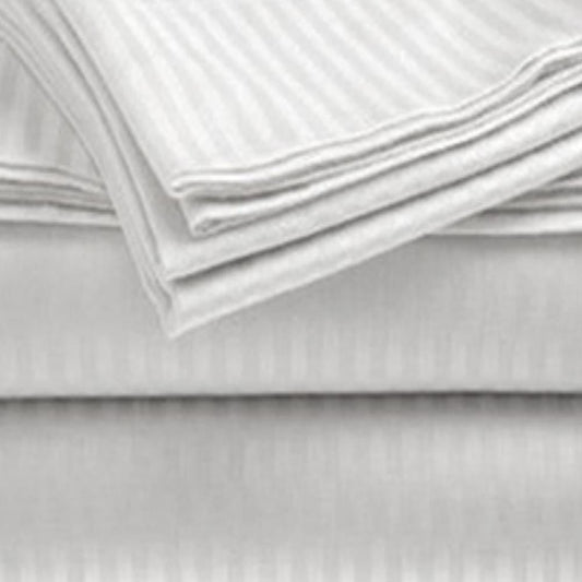 Embossed 1800 Series Wrinkle Resistant Stripe All Season Bed Sheet Set White by